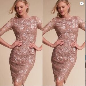BHLDN Mackenzie Metallic Embroidered Sequin Embellished Floral Lace Dress